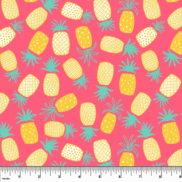 Custom Pineapples on Pink UV 50+ Swim. Sold by the 1/2 yard