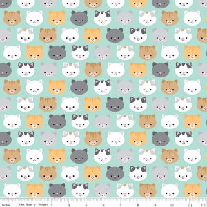 Riley Blake Pretty Kitty Kitties Blue Quilting Cotton Sold by the 1/2 yard