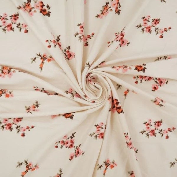 Vintage Rosebuds on Ivory Double Brushed Poly. Sold in 1/2 Yard Increments