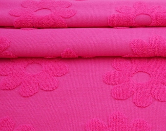 Pink Jacquard Daisy Terry Knit. Sold by the 1/2 Yard