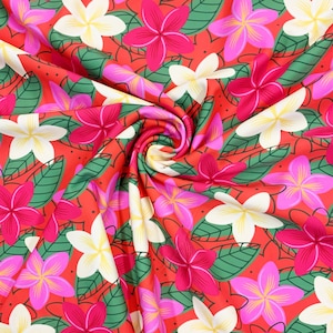 Bright Plumeria Nylon Spandex. Sold by the 1/2 yard