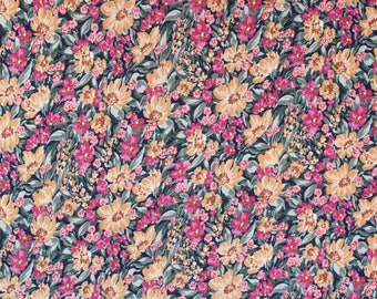 KNIT FABRIC: Vintage Floral on Navy 8x3 Rib Knit.  Sold by the 1/2 yard