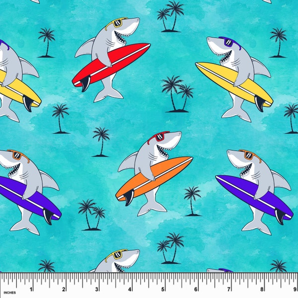 Custom Surfer Shark UV 50+ Board Short. Sold by the 1/2 yard