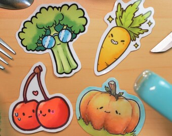 Fruits & Veggies Sticker Pack (1-2 inch, 4 Weather-Proof Vinyl Stickers)
