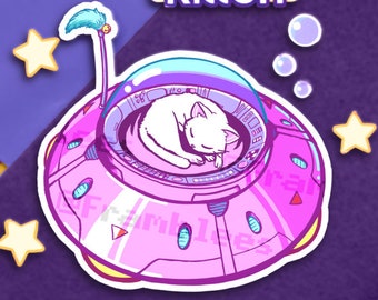 Star Kitten - Space themed Sticker Sheet Scene (3 x 4 inches, Weather-Proof Vinyl Stickers)