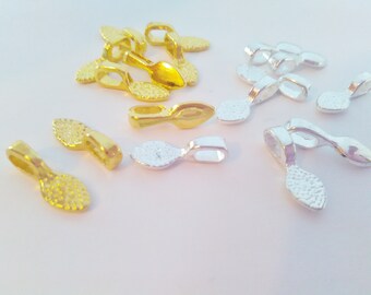 10 Small Glue On Jewellery Bails 15mm (5/8") Silver Plated or Gold Stick On Pendant Pad Settings, Jewellery Making Bails Findings