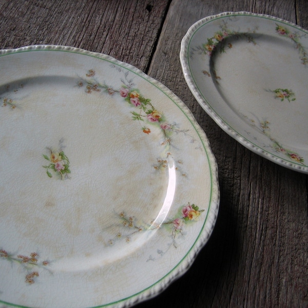 Two Mid-Century 1940s Antique Vintage Decoritive Plate Harker Pottery Co Swag of Roses  (No. 10, box 5)