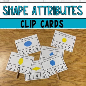 Afdrukbare 2D-vormen clipkaarten | Kanten en hoeken tellen | Geometrie voor kinderen | Wiskundige activiteit voor thuisonderwijs