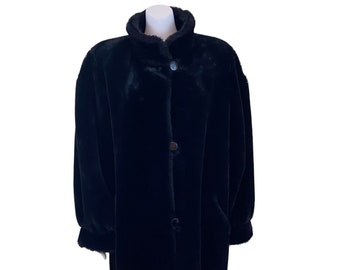 J Percy for Marvin Richards Faux Fur Coat, Reversible Button Up Jacket Womens Size L