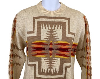 70s Pendleton High Grade Western Wear Sweater, Chief Joseph Pattern, Wool, Adult Size M