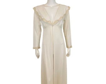 Mistee Full Length Robe Size L, Authentic Crepe Nylon, Lace Detail, Button Closure, Elegant Gift for Her
