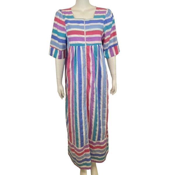 Styled by Saybury Nightgown Housecoat Dress, Striped, Short Sleeve, Front Zip, One Size
