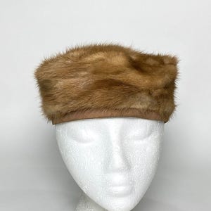 Vintage Brown Fur Pillbox Hat by Mister T, Satin Lined  display picture 3
