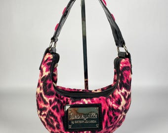 Y2K Betseyville av Betsey Johnson rosa leopardmönstrad mini-hoboväska med axelrem