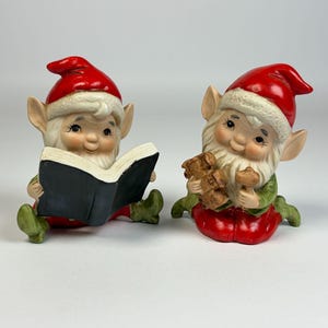 Lot de 2 figurines de lutins de Noël Homco, en céramique, fabriquées en Italie, décorations de fêtes