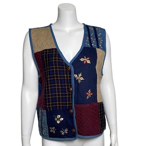Vintage Denim Patchwork Knäppväst Damstorlek L, TanTrum Blues