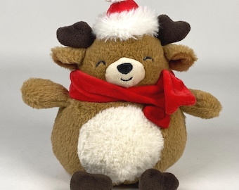 Reno de peluche Hug Fun, gorro y bufanda de Papá Noel, decoración navideña