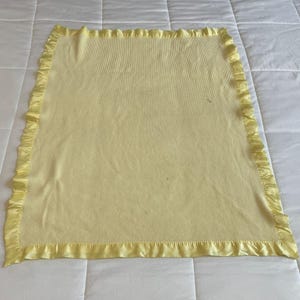 Vintage Yellow Waffle Knit Baby Blanket: Satin Trim, 36&quot; x 42&quot;