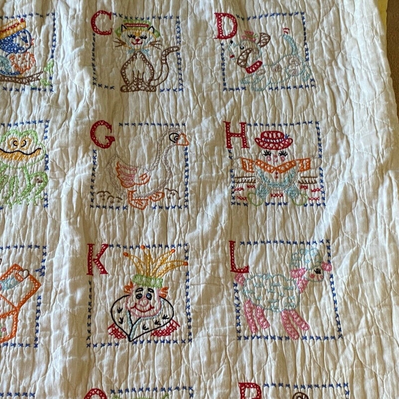 Quilted Baby Blanket Cross Stitch Alphabet Yellow Gingham Etsy