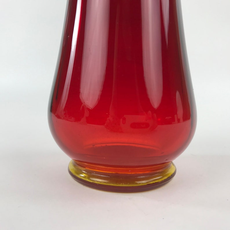 Vintage Amberina Glass Vase Fluted Ruby Red with Yellow Base Etsy