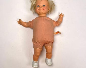 1960s Ideal Toys Thumbelina Toddler Pull String Doll, Moving Head and Legs
