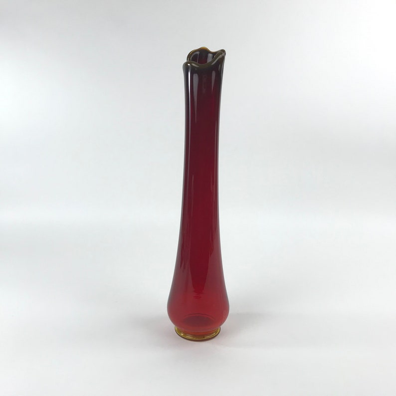 Vintage Amberina Glass Vase Fluted Ruby Red with Yellow Base Etsy
