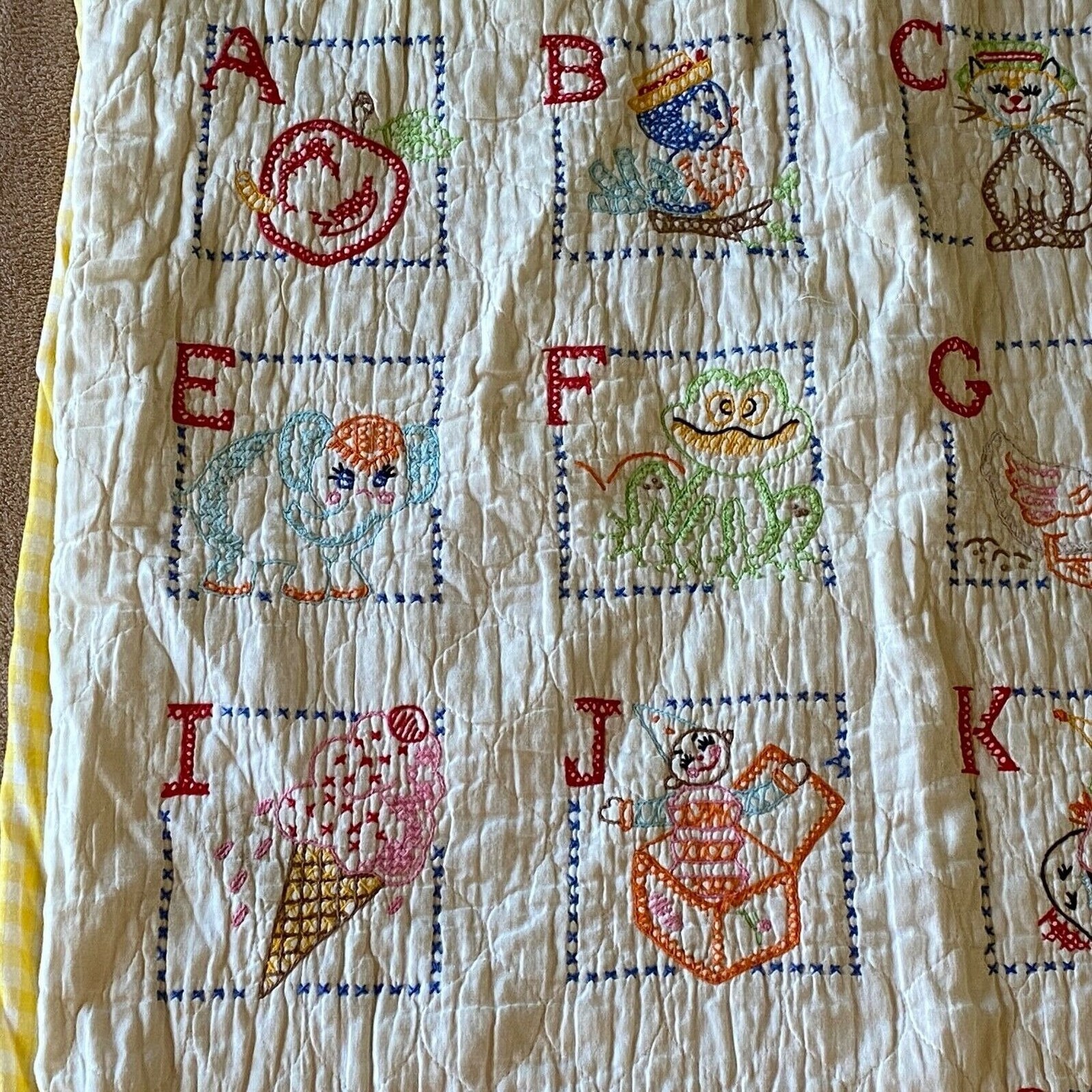 Quilted Baby Blanket Cross Stitch Alphabet Yellow Gingham Etsy