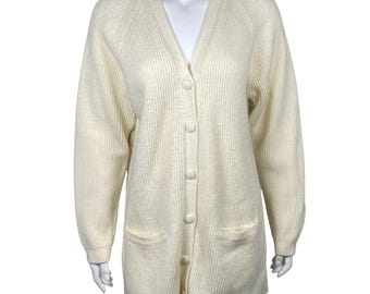 Vintage Button Up Ribbed Knit Tunic Cardigan Sweater Womens Size M