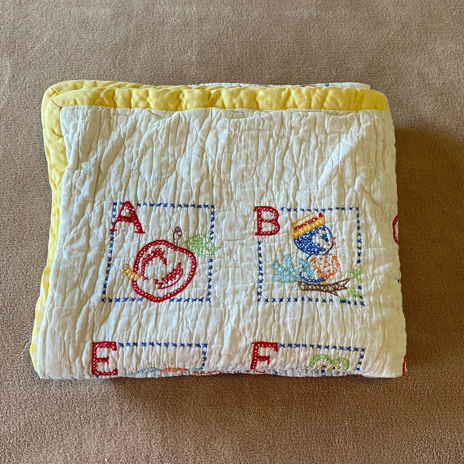 Quilted Baby Blanket Cross Stitch Alphabet Yellow Gingham Etsy
