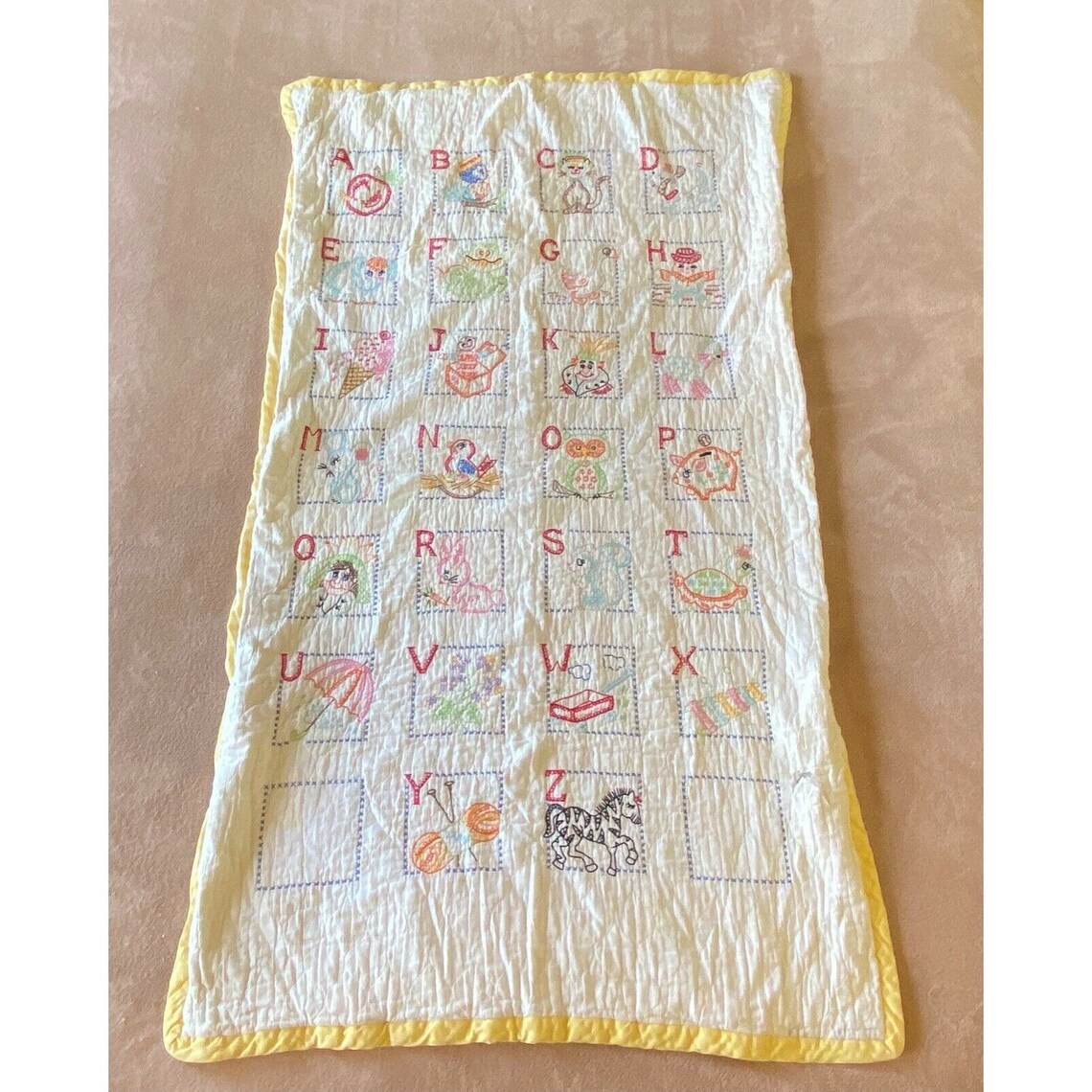 Quilted Baby Blanket Cross Stitch Alphabet Yellow Gingham Etsy