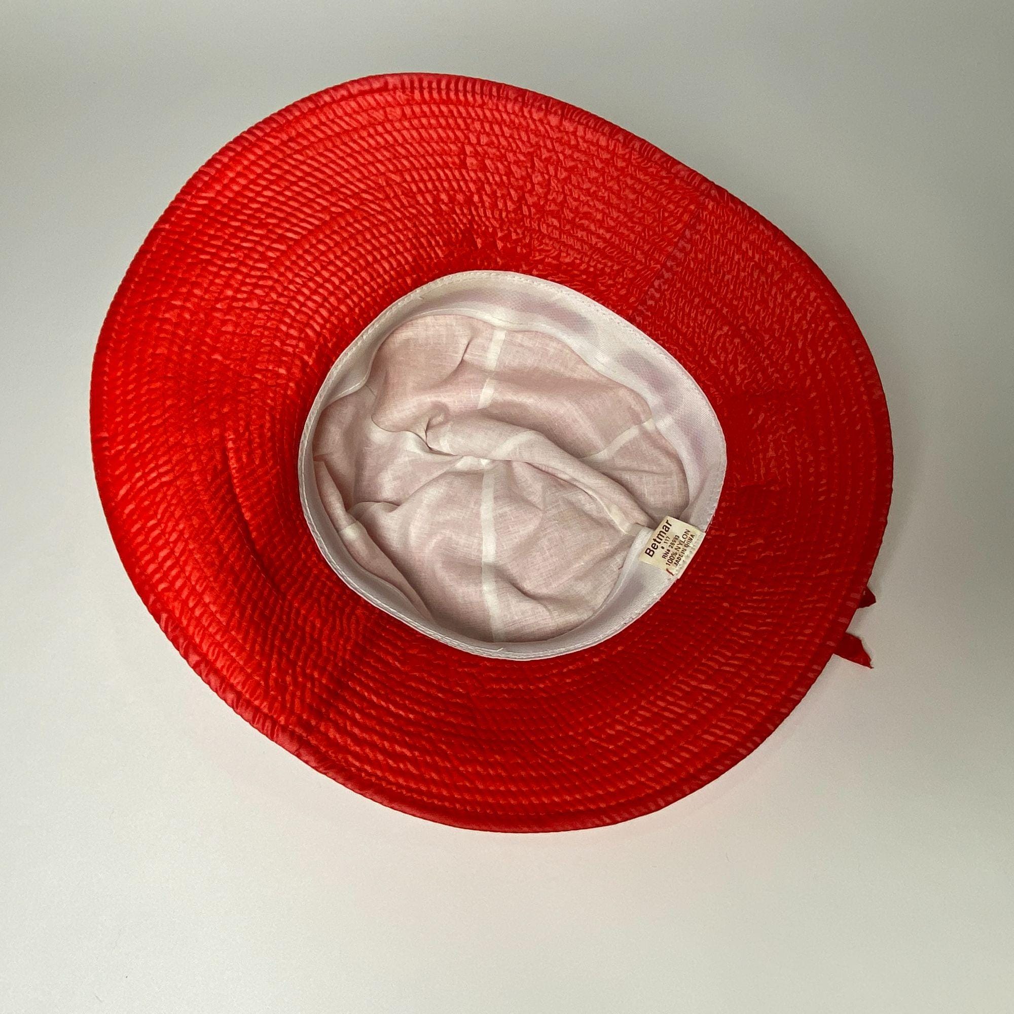 Vintage Betmar Nylon Sun Hat Wide Brim Adjustable Bow Tie Accent Red Lined #117 Betmar of New York Wide Brim Red Hat With Bow - Etsy main image 4