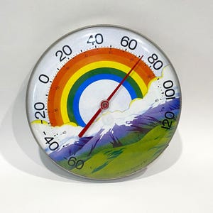 Vintage Rainbow Wall Mount Thermometer, Jumbo Dial by TCR, Metal with Plastic Cover