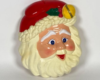 Vintage Santa Claus Face Plastic Light Up Eyes Wall Decor Tony Working Read