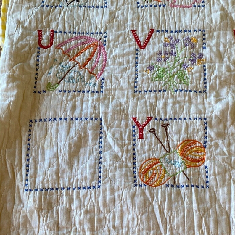 Quilted Baby Blanket Cross Stitch Alphabet Yellow Gingham Etsy