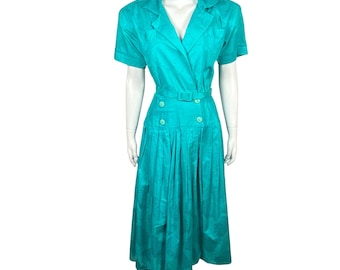 Vestido midi plissado com cinto, estilo Jennifer Moore dos anos 80, tamanho 6, estampa jacquard.