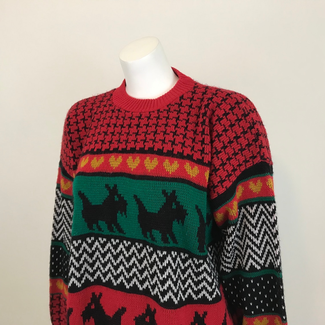 80s Adele Knitwear Scottie Dog Sweater Womens Size L Etsy