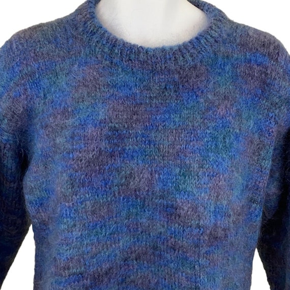 Vintage Handmade Knit Sweater, Blue Fuzzy Pullove… - image 2