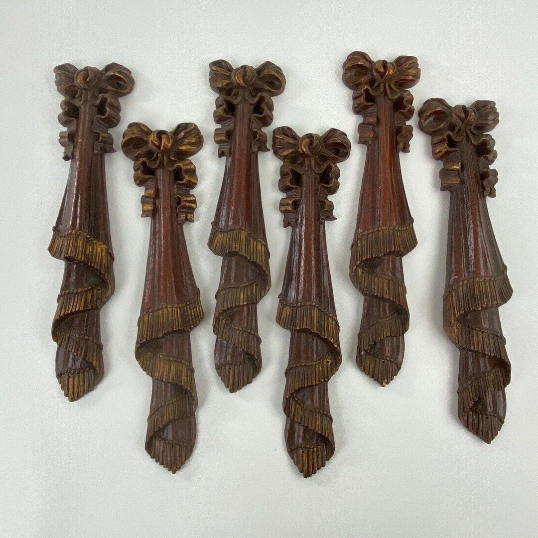 Set of 6 Carved Wood Vertical Swag Wall Hangings Bows Etsy
