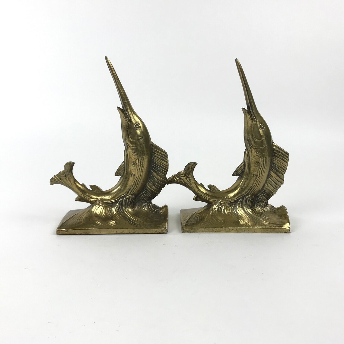 Pair of Swordfish Brass Bookends Solid Brass Fish Bookends Etsy