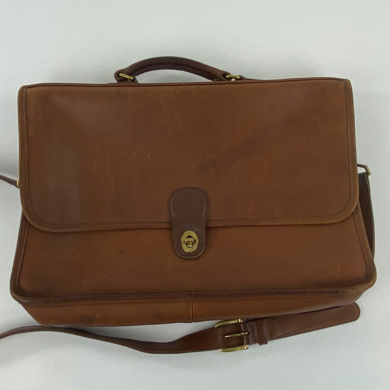 Coach Brown Leather Briefcase Messenger Crossbody Attache Bag 