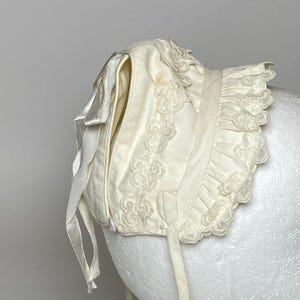Baby Bonnet By Cinderella New York, Lace and Ribbons, Ivory, 2-4 Months