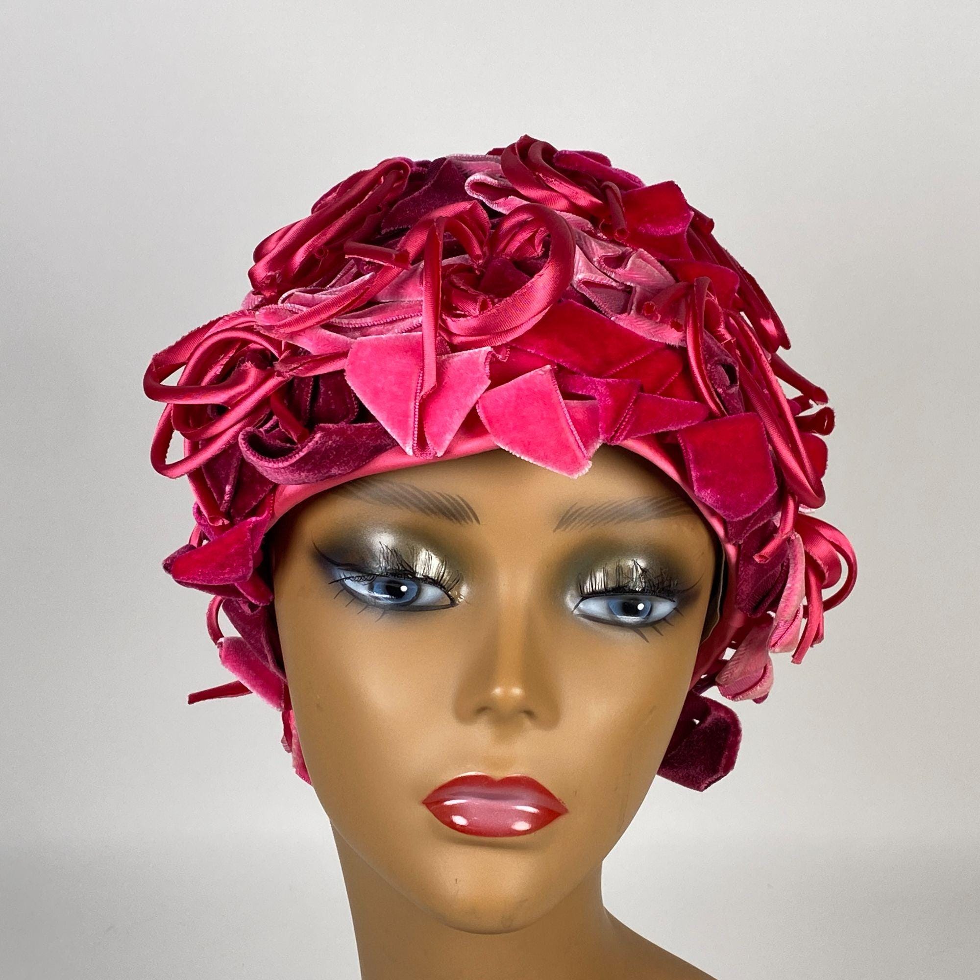 Vintage Christian Dior Chapeaux Bow Covered Toque, Pink Red Velvet…