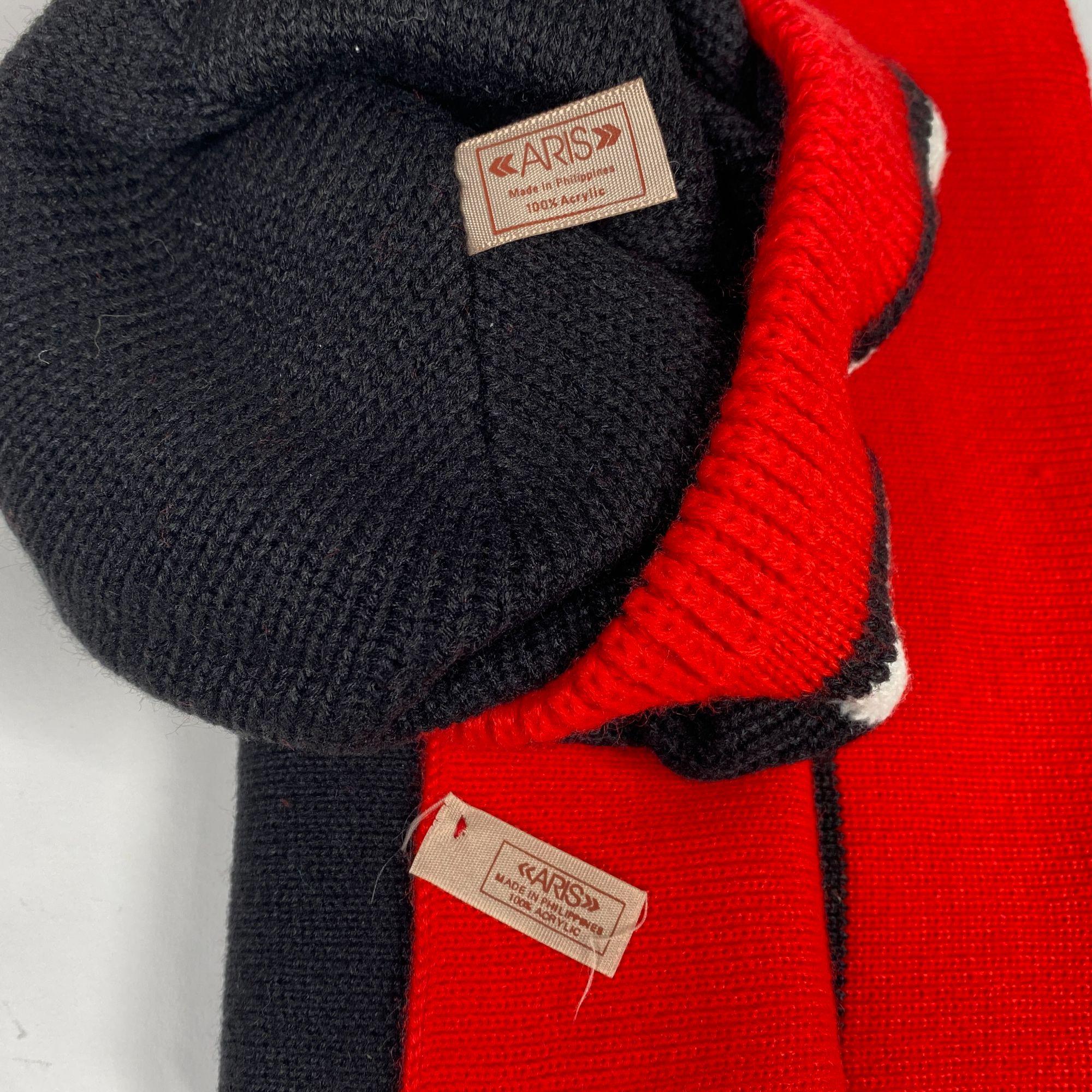 90s Aris Knit Beret and Scarf Set, Black and Red Stripes - Etsy display picture 1