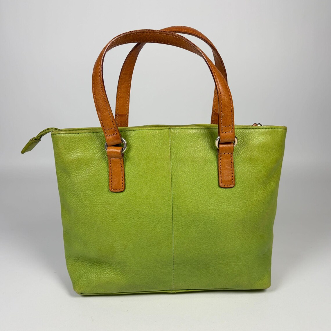 Y2K Fossil Genuine Leather Green Handbag Purse Shoulder Bag, Brown Handles, foto 3 di 5