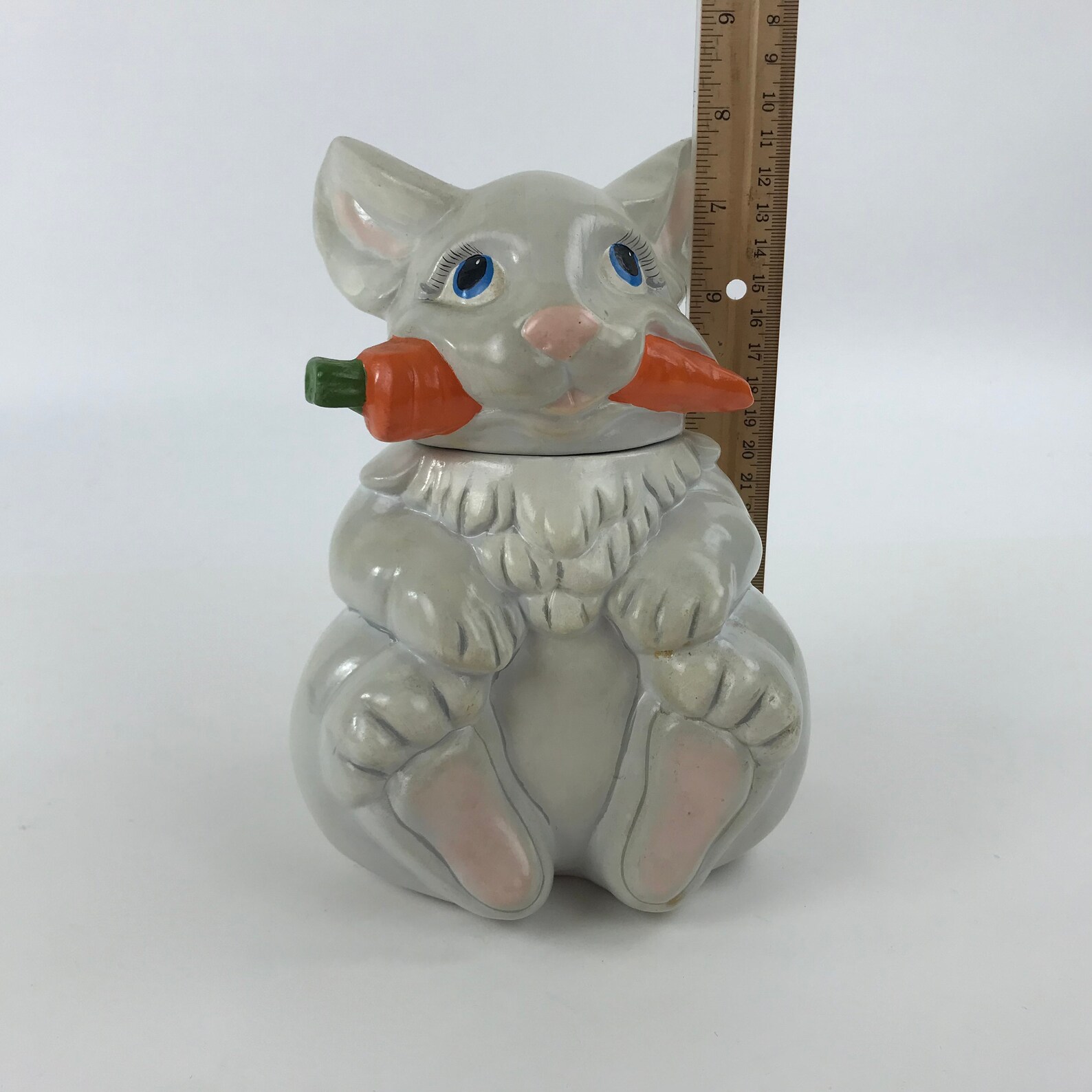 Vintage Ceramic Bunny Rabbit Jar with Lid Pointy Ear Gray Etsy