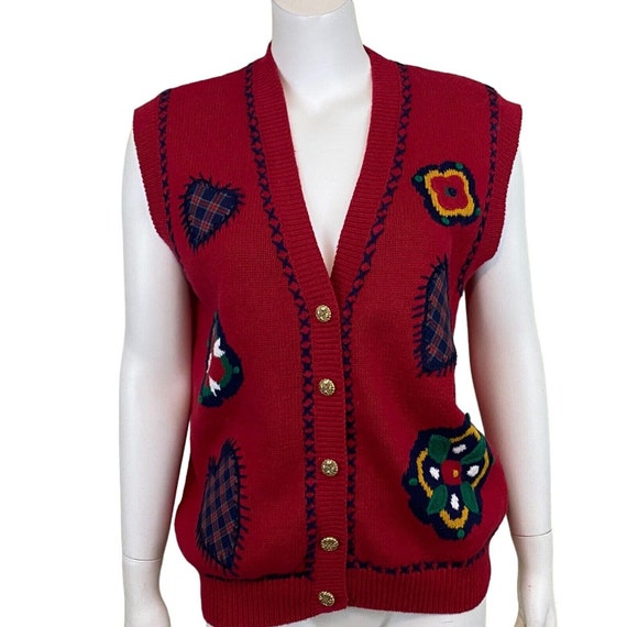 Jantzen Classics Sweater Vest, Button Up, Hand Em… - image 1