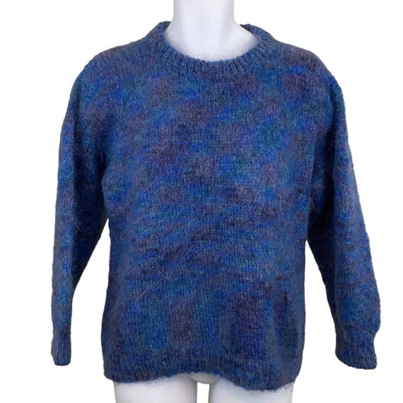 Vintage Handmade Knit Sweater, Blue Fuzzy Pullove… - image 1