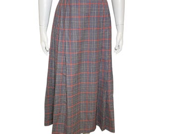 Pendleton Wool Pleated Skirt Womens Size 8, Red Blue Plaid, Made In USA