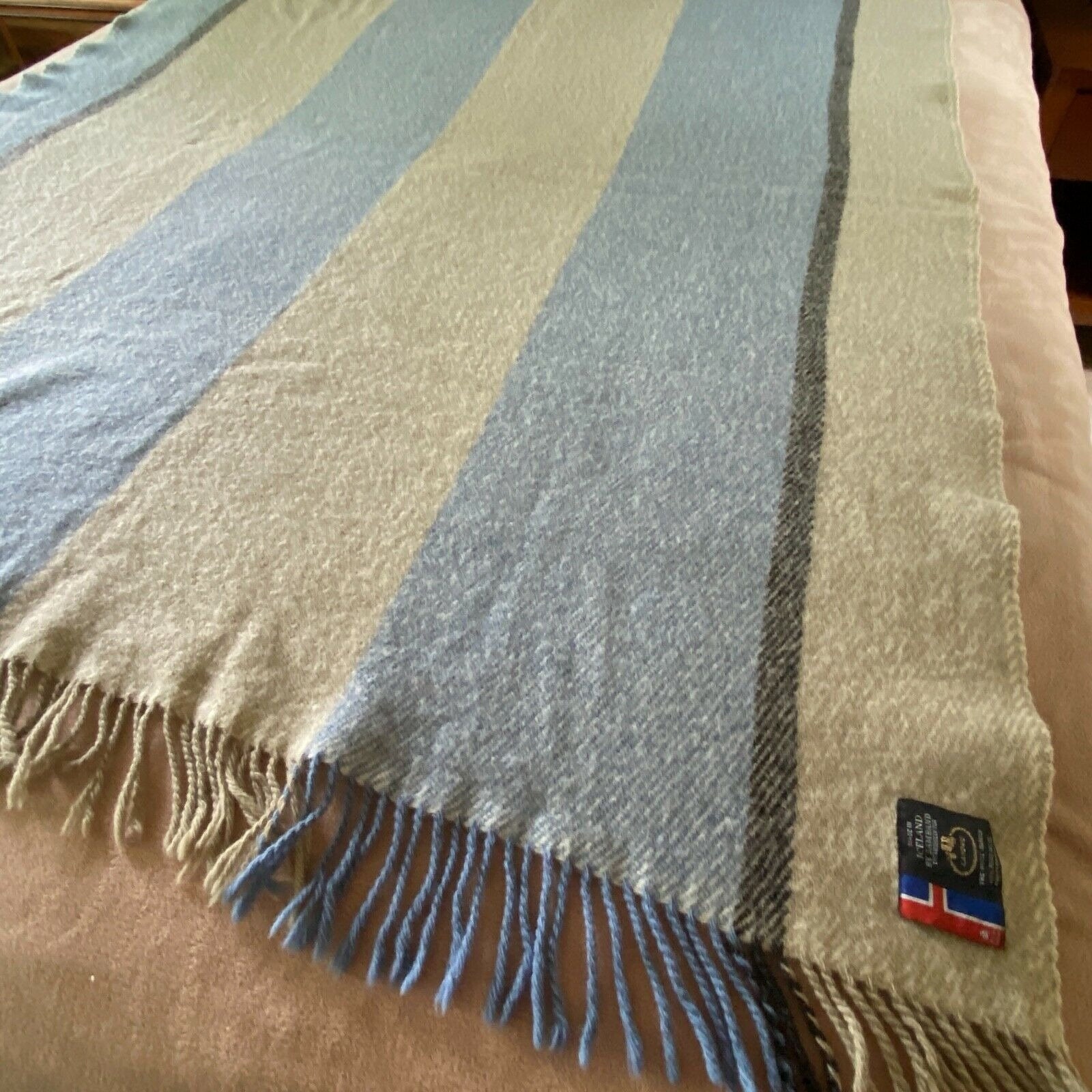 Samband of Iceland Pure Wool Throw Blanket Striped Fringe | Etsy
