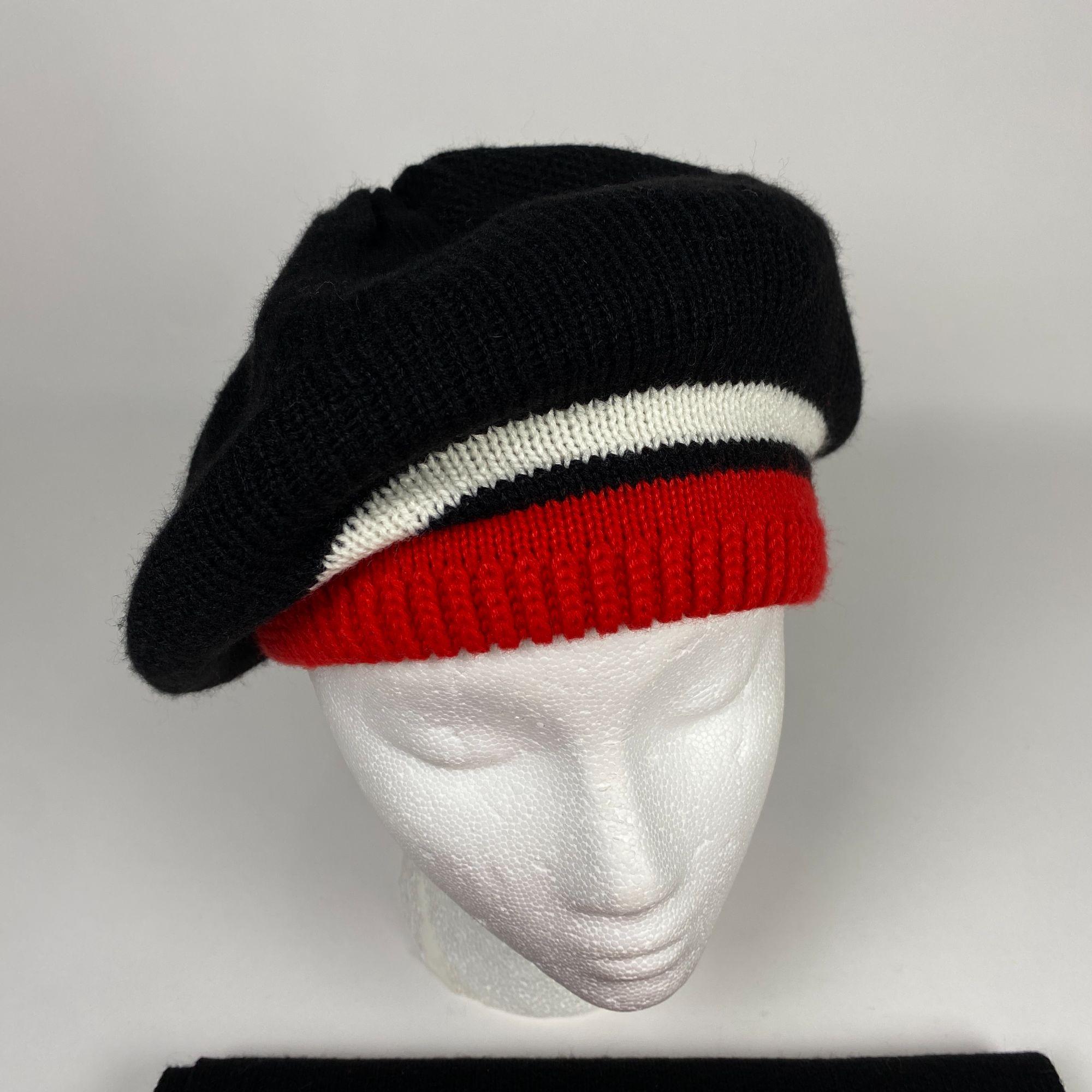 ARIS Vintage Hat & Scarf Set 90s Aris Knit Beret and Scarf Set, Black and Red Stripes - Etsy main image 4